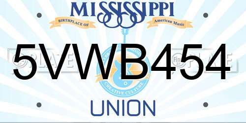 5VWB454 Mississippi License Plate