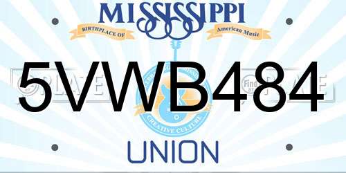 5VWB484 Mississippi License Plate