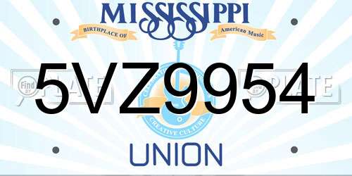 5VZ9954 Mississippi License Plate