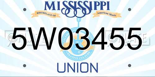 5W03455 Mississippi License Plate
