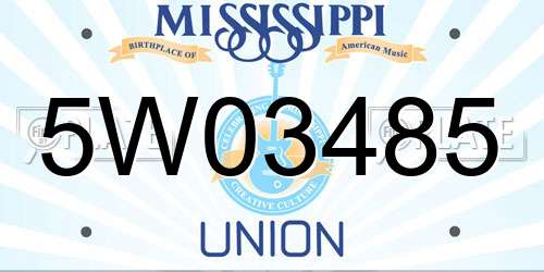 5W03485 Mississippi License Plate