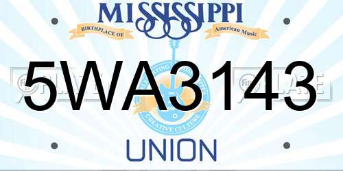 5WA3143 Mississippi License Plate