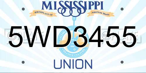 5WD3455 Mississippi License Plate