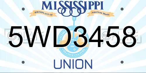 5WD3458 Mississippi License Plate