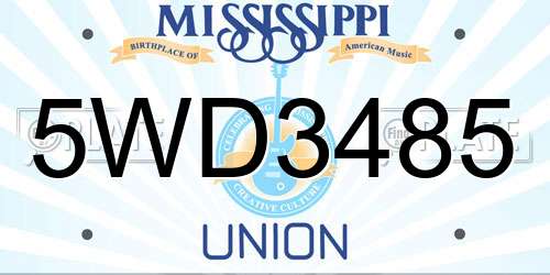 5WD3485 Mississippi License Plate