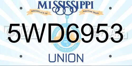5WD6953 Mississippi License Plate