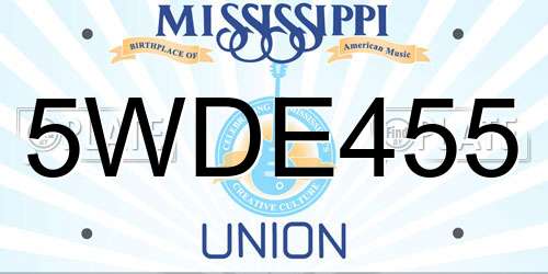 5WDE455 Mississippi License Plate