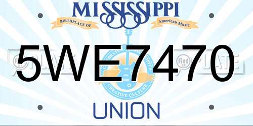 5WE7470 Mississippi License Plate