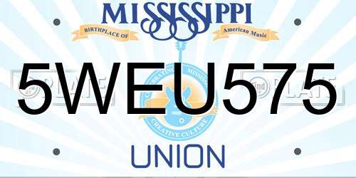 5WEU575 Mississippi License Plate