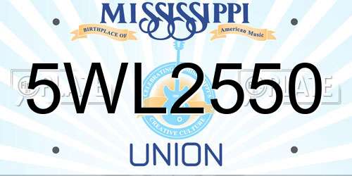 5WL2550 Mississippi License Plate