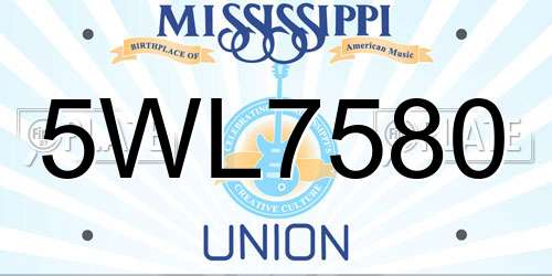 5WL7580 Mississippi License Plate