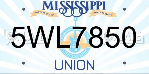 5WL7850 Mississippi License Plate