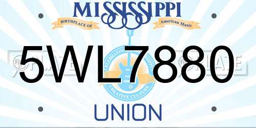 5WL7880 Mississippi License Plate