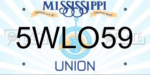5WLO59 Mississippi License Plate