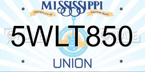 5WLT850 Mississippi License Plate