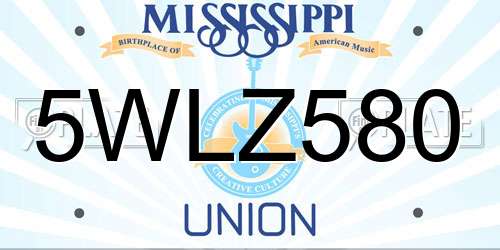5WLZ580 Mississippi License Plate
