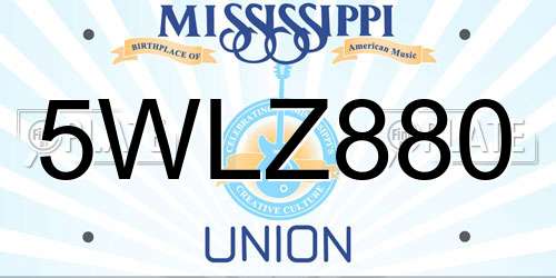 5WLZ880 Mississippi License Plate