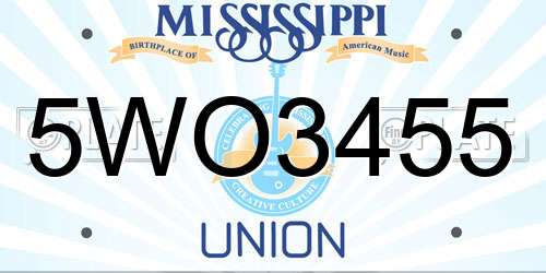 5WO3455 Mississippi License Plate