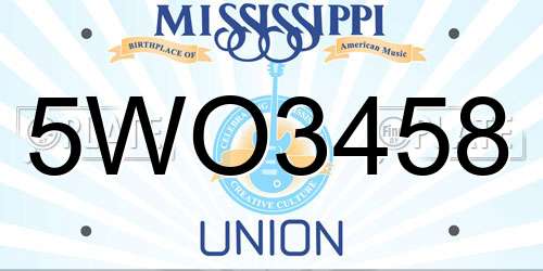 5WO3458 Mississippi License Plate