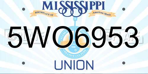 5WO6953 Mississippi License Plate