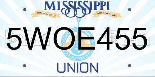 5WOE455 Mississippi License Plate