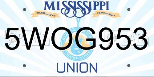 5WOG953 Mississippi License Plate