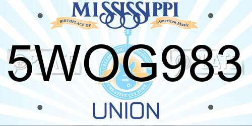 5WOG983 Mississippi License Plate