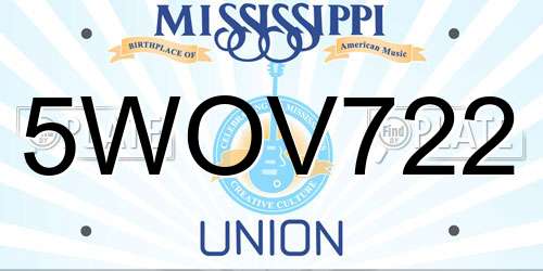5WOV722 Mississippi License Plate
