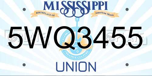 5WQ3455 Mississippi License Plate