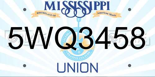 5WQ3458 Mississippi License Plate