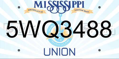 5WQ3488 Mississippi License Plate