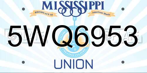 5WQ6953 Mississippi License Plate