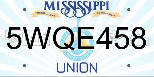5WQE458 Mississippi License Plate