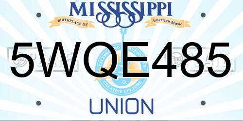 5WQE485 Mississippi License Plate