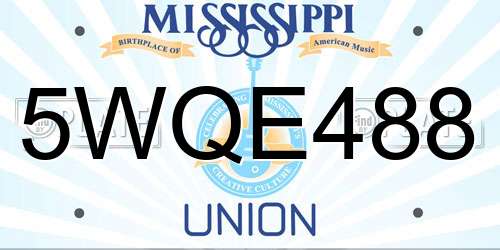 5WQE488 Mississippi License Plate