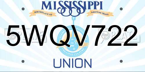 5WQV722 Mississippi License Plate