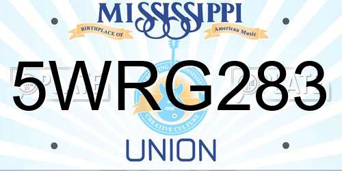 5WRG283 Mississippi License Plate