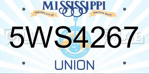 5WS4267 Mississippi License Plate