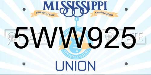 5WW925 Mississippi License Plate