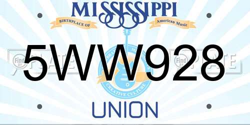 5WW928 Mississippi License Plate