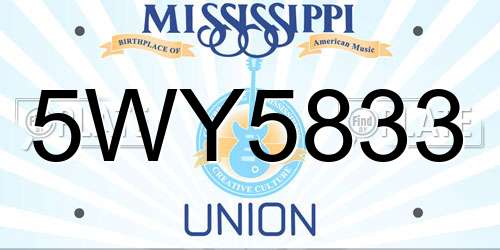 5WY5833 Mississippi License Plate