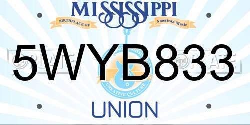 5WYB833 Mississippi License Plate