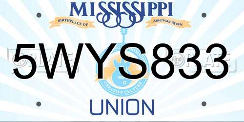 5WYS833 Mississippi License Plate