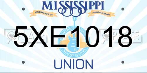 5XE1018 Mississippi License Plate
