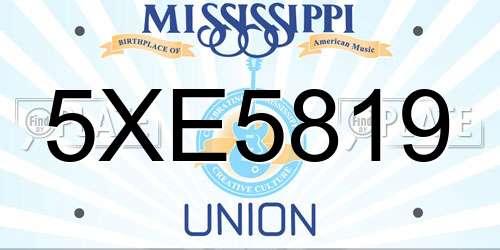 5XE5819 Mississippi License Plate