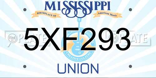 5XF293 Mississippi License Plate