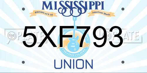 5XF793 Mississippi License Plate