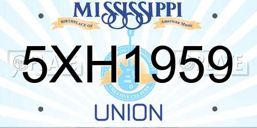 5XH1959 Mississippi License Plate