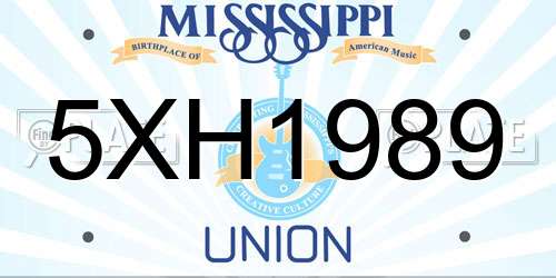 5XH1989 Mississippi License Plate