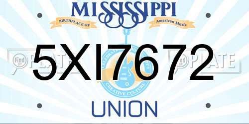 5XI7672 Mississippi License Plate